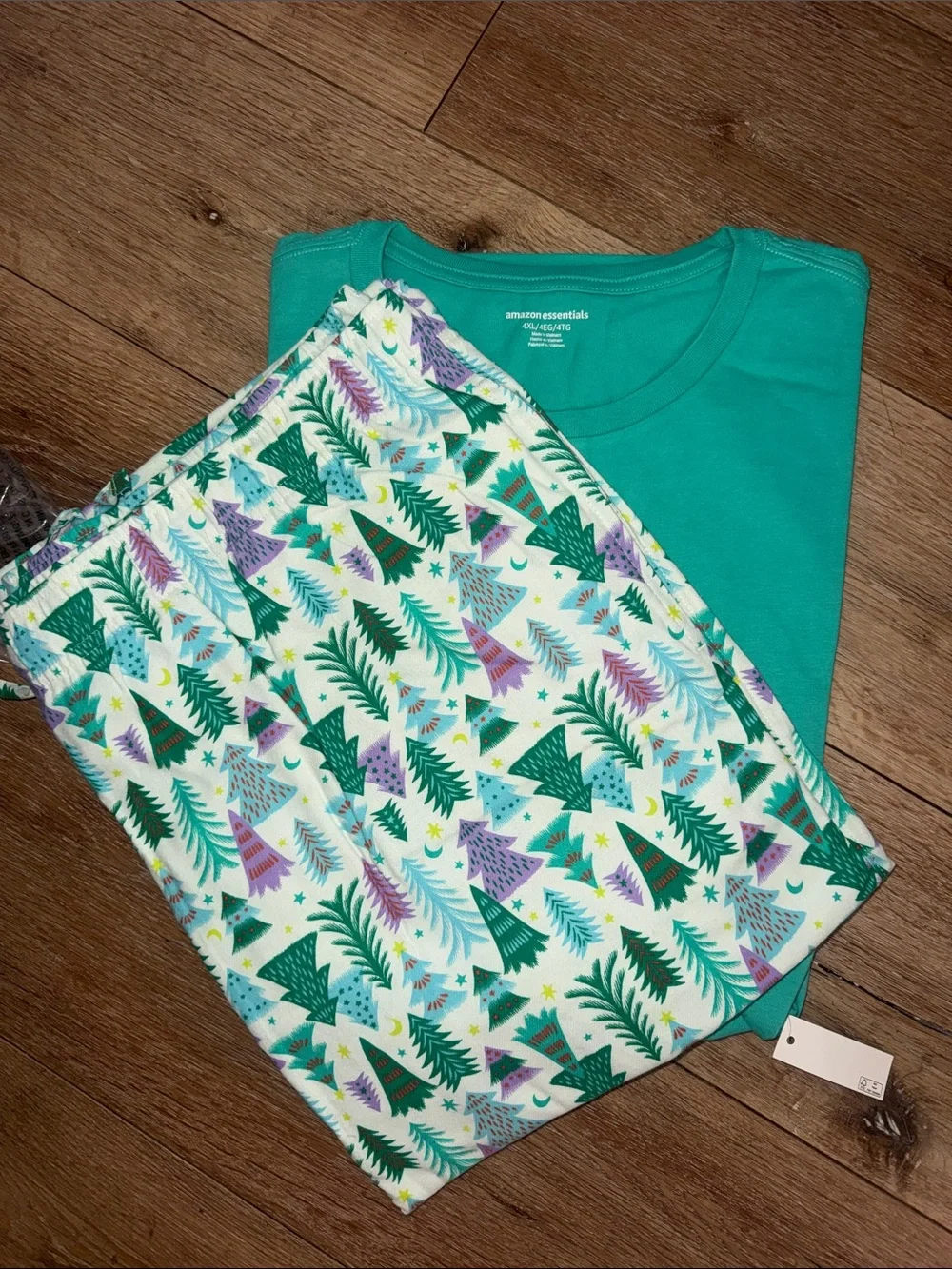 Amazon Essentials Teal Top long sleeve with Forest Tree Print Pajama Set size 4X